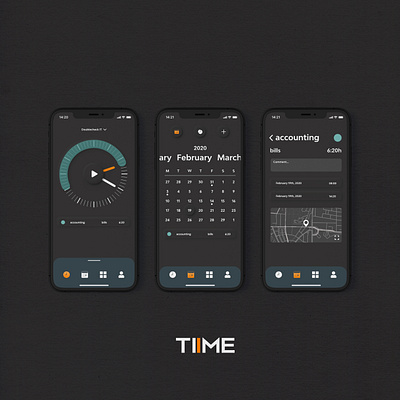 TIIME app - dark app app ui calendar clean clean ui dark app dark mode design minimal skeuomorphism soft ui time tracking ui ux