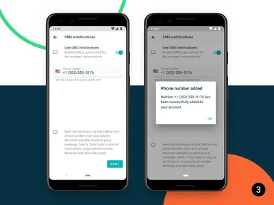 Phone number added android app communication concept design dialog mobile native app phone number product ui ux