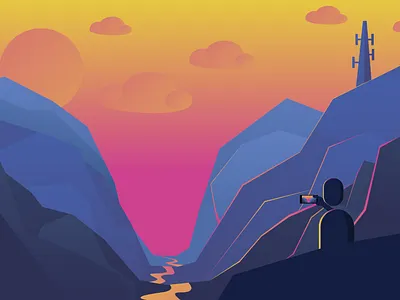 Taking a picture of nature cell phone illustrator landscape simple sunrise