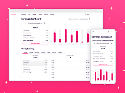 Earnings Dashboard - Heetch SaaS Fleet Management Platform desktop earning employee employer fleet fleet management graphic heetch mobile saas stats uber ui web