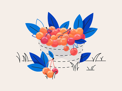 Cherry Basket 2d abstract adobe adobe illustrator blue cherry digital illustration duotone illustration line line art linework minimal nature orange vector vector illustration