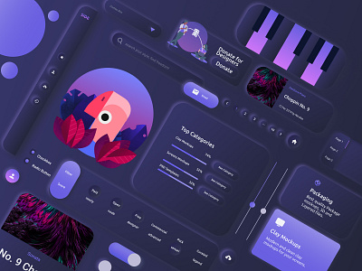 Vibreto UI Kit - Dark Neumorphic Design adobe xd adobe xd photoshop ui ux app design figma neumorphic ui ux vector web