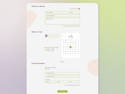 Delivery Check Out address branding checkout page date picker delivery graphic design mockup payment method service design ui design ux web design website