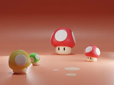 Mushrooms 3d b3d blender character characters illustration isometric low poly lowpoly mario mushrooms render