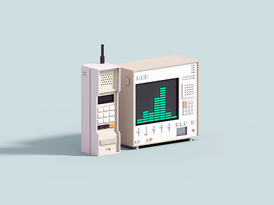 Retro Tech 3d illustration phone render retro synth synthesizer voxel voxelart