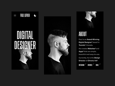 Mobile Portfolio Concept 2020 black branding concept dark design mobile personal photography portfolio typography ui ux website white