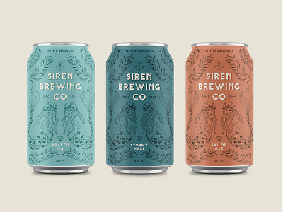 Siren Brewing Packaging anchor beer beer branding beer can beer label brand identity brewery brewing illustration mermaid packagedesign packaging siren