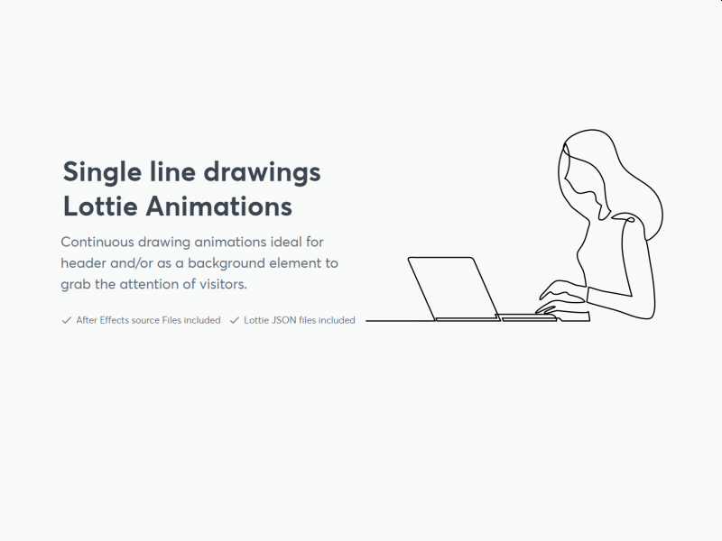 Girl typing animation - Lottie animated animation bodymovin continuous line girl hero image laptop lottie lottiefiles single line
