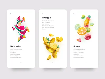 Fruits On Boarding branding design dribbble icon illustration illustration art onboarding orange pineapple typography vector visual visual design watermelon welcome screen