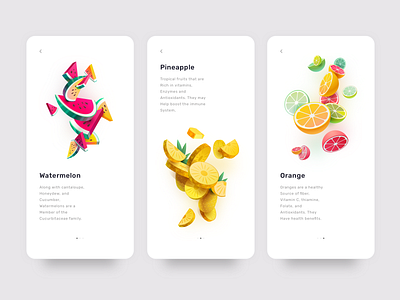 Fruits On Boarding branding design dribbble icon illustration illustration art onboarding orange pineapple typography vector visual visual design watermelon welcome screen