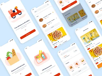 FOOD DELIVERY UI KIT android app design app design food app food delivery app food delivery application foodie freeui modern design new concept ui design ui kit uidesign uiux