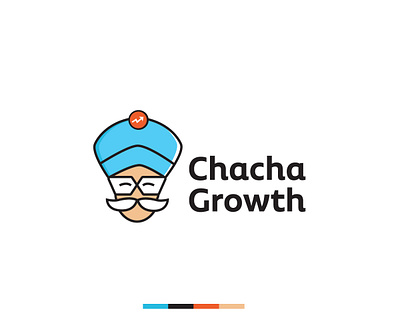 Chacha Growth Logo blue brand identity branding chacha chowdhury charachter logo comic charachter logo financial flat logo funny logo growth growth logo illustration logo logo design logodesign logotype modern orange