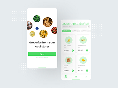 Grocery app - concept app branding concept app delivery app e commerce food free green grocery grocery app minimal mobile mobile app mobile ui onboarding onboarding ui online shop ui ux