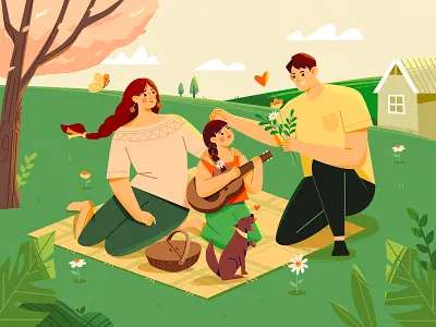 Good Times_Summer Picnic character child dog girls grassland great moment happy love man mon nature parents pastel picnic sharing summer tree women