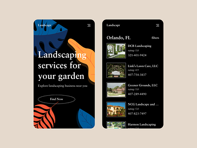 Landscaping App app black clean dark app dark mode dark ui elegant landscaping minimal ui ux