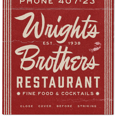 Wright's brothers restaurant branding matchbook restaurant branding script lettering