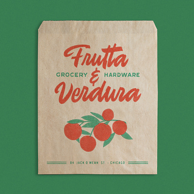 Frutta e verdura grocery shop branding grocery store paper bag script lettering typography