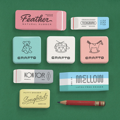 Eraser collection collection eraser logo script lettering stationery design typography vintage design