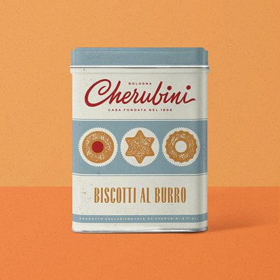 Cherubini biscuits tin box biscuits food packaging logo packaging product branding script lettering