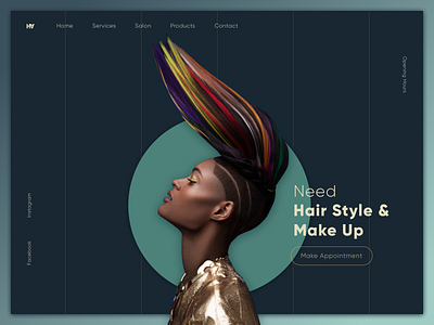 Landingpage Hair Salon appointment blue button central clean colorful cta design green hair landing page landingpage lineart lines navigation plain ui web webdesign website