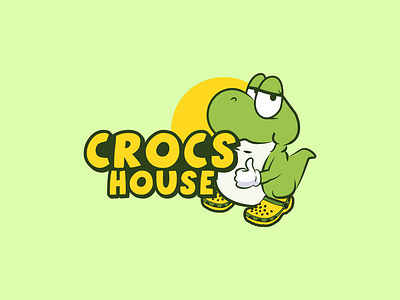 Crocs House logo by Brandall Agency animal branding character clog crocodile crocs foam foot footwear green house illustration logo logo design sandal sandals shoe shoes shop store