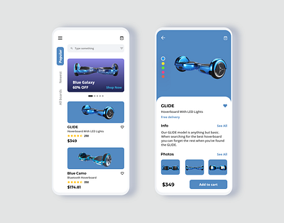 E-commerce app design - Hoverboard shop adobexd app app design ecommerce app ecommerce design hoverboard hoverboard store online shop online shopping ui ui design ux