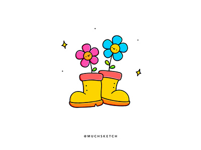 Rain boots ☔️ art character character design color drawing flower illustration flowers illustration illustrator kawaii minimal monsoon procreate procreate app procreate art procreate brushes procreateapp rain boots rainy day smiley face