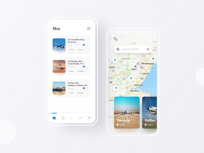 Day 06 & Day 07 | Blog and Map Screen UI 10ddc airways app appdesign blog clean ui design ios app map minimal mobile app mobile ui modern trendy ui ui ux uidesign uiuxdesign ux uxdesign