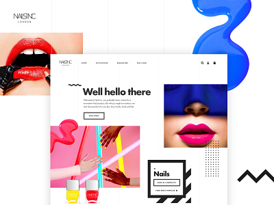 NailsInc Desktop blue branding branding design cosmetics desktop desktop design geometric geometry lips logo memphis monochrome monotone nail polish nails web design website website concept website design white