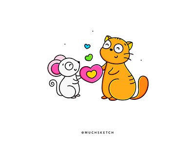 Love 💕 cat and mouse 🐭 animal character animal illustration cat cat drawing character art character concept character design character illustrator characterdesign cute animals cute cartoon cute cat cute character friendship illustration illustrator kawaii love illustration mouse procreate