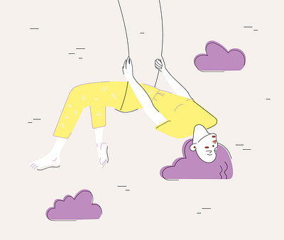 swing clouds free freedom girl illustration modern illustration pyjamas sky sleep swings vctor