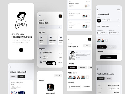 Task Management Mobile Application Design app application design black clean community consultancy corporate creative agency customer support daily challange financial illustration ios love management mobile ui task trendy user interface user interface design