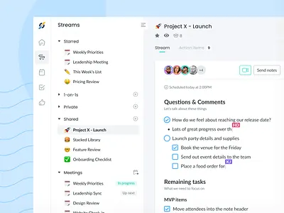 Fellow Streams app app design application collaboration design meeting notes ui ux