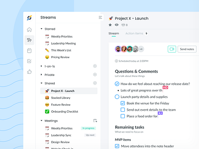 Fellow Streams app app design application collaboration design meeting notes ui ux