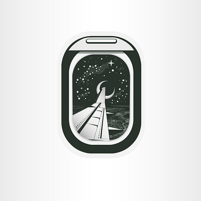 Plane Window Illustration black and white city lights illustration illustrator logo logo design monochrome moon night sky plane texture window