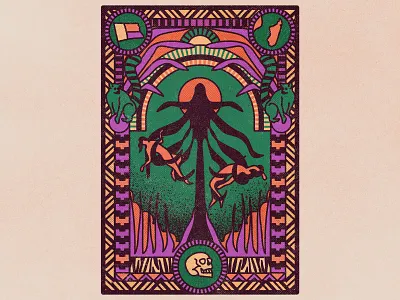 African Myth african character characterdesign drawing graphic halftone illustration lemur pattern retro skulls texture tree vector vintage