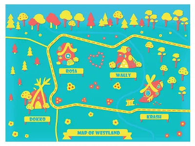 Map of Westland adobe illustrator card design cartoon green house illustration houses illustration kids app kids art kids book kids illustration kikoriki lodge map nature postcard design print tree house west yellow