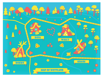 Map of Westland adobe illustrator card design cartoon green house illustration houses illustration kids app kids art kids book kids illustration kikoriki lodge map nature postcard design print tree house west yellow