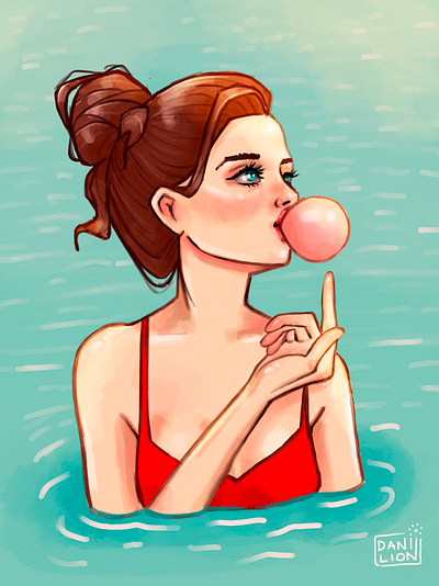 Summer bikini bubble characterart characterdesign charater digital painting digitalart illustration painting portrait portrait art summer swimming