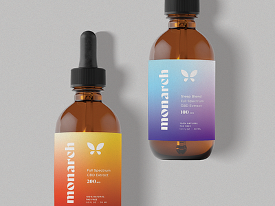 Monarch, IV branding butterfly cbd oil cbd packaging gradient logo design logos packaging typography