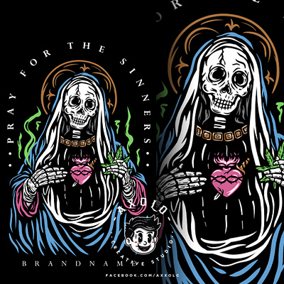 SINNERS PRAYER bones branding branding design character death icon idol illustration marijuana merchandise design religion skull streetwear urban design vector