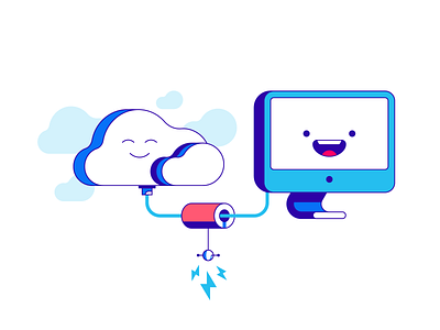 Cloud connection cloud computer connection happy illustration signal technology vector
