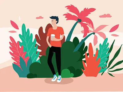 Coffee in the jungle branding character design coffee coffee cup design draw drawing graphic design hand draw illustration jungle jungle safari nature plants sketch vector wild