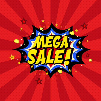 Comic book mega sale background art background blast blue bomb book comic comics design discount illustration label pop promotion red sale splash text word yellow