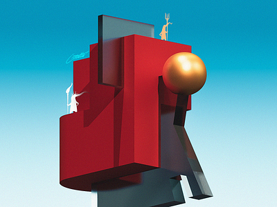 Cube 3d 3d art architecture ball blender blender3d box character design cubic cubism devil energy glass gold illustraion red space sphere trident