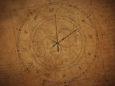 Clock Wireframe - Texture after effects blueprint clock clockpunk da vinci figurative gears old paper paper renaissance steampunk time vintage watch wireframe design