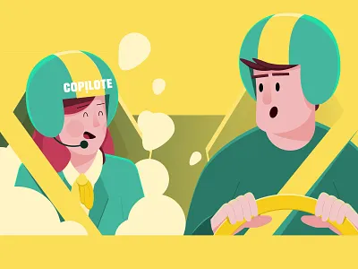 Copilot character console dashboad driver driving funny hand helmet illustration pilot sunny vector