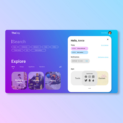 "TheDay" / user profile / day management application calendar colors dailyui system design ui user profile ux webdesign