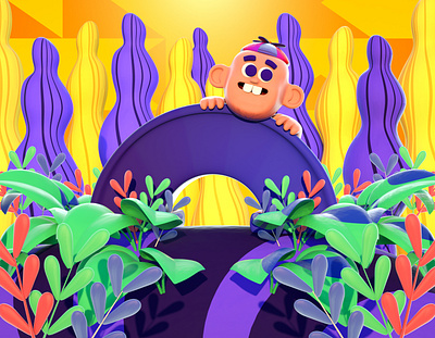 Inner Child 3d bridge c4d character children color colors design hat illustration kid plants trees