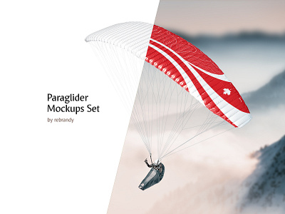 Paraglider Mockups Set adventure advertising banner extreme flight fly glide glider gliding logotype mockup parachute paraglide paraglider paragliding paraplane sail sky sport wing